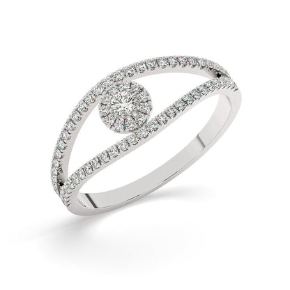 The star of one’s eye, the Nayanatara Ring represents the sparkle in the eye of your lover’s heart. This white gold, artisan, hand-crafted, diamond ring was delicately designed with thin bands of white diamonds surrounding both sides of the center stone that’s intricately adorned with more precious sparkles.