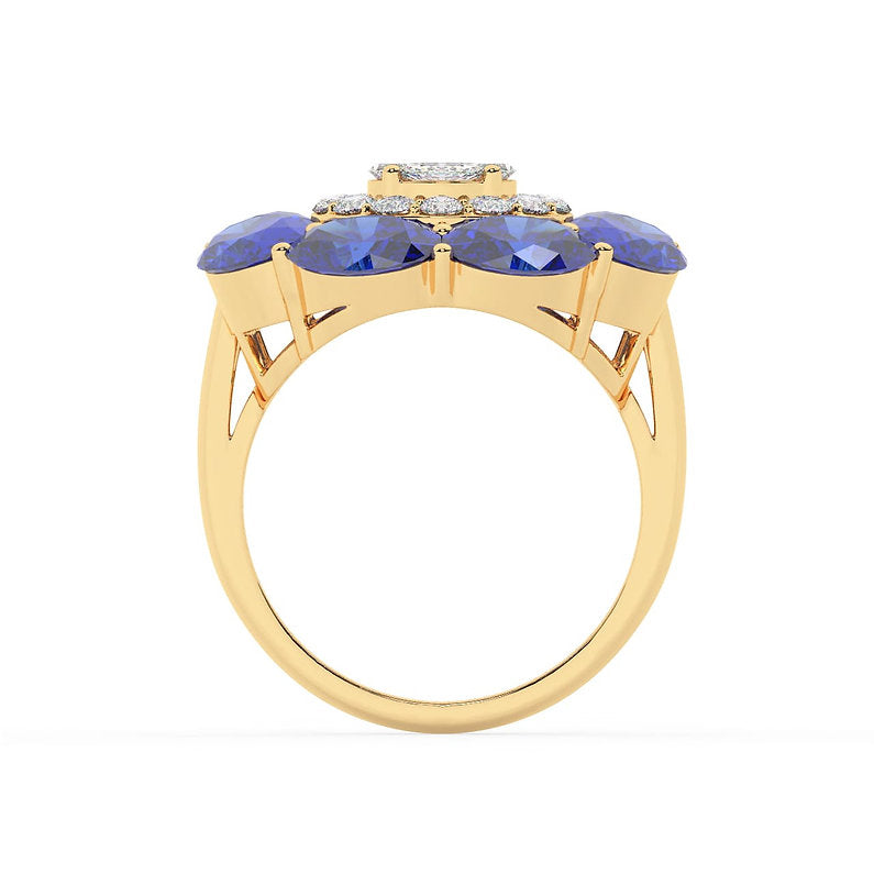As the name explains, the Orchid ring draws its inspiration from the flower. Just like the flower the ring holds royal blue jewels that make it hard to miss.