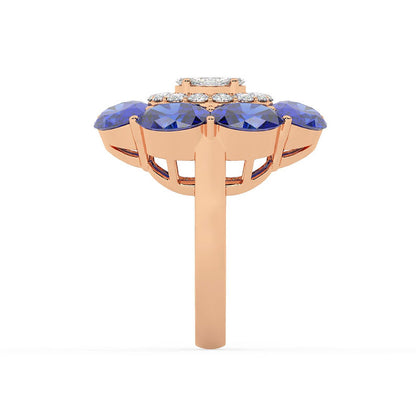 As the name explains, the Orchid ring draws its inspiration from the flower. Just like the flower the ring holds royal blue jewels that make it hard to miss.