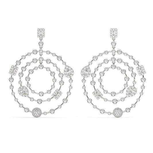 Our Chandelier Earrings are the enchanting union of a variety of shaped diamonds, all delicately and meticulously connected with white gold. These square diamond post-backs drop down into an array of beautiful diamonds that brings the essence of a snowflake falling from the sky. An emblem of prosperity, these Chandelier earrings are the coolest accessory of the season, and one you won’t want to miss.